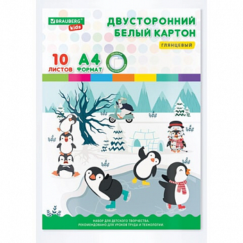 Картон белый А4 МЕЛОВАННЫЙ EXTRA, 10 л. папка, BRAUBERG KIDS, 200х283, 115161