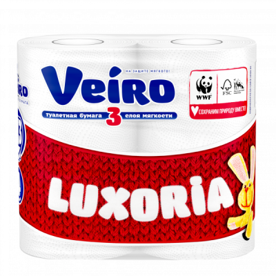 Бумага туалетная Veiro Luxoria 3-х слойн, 4шт 5с34