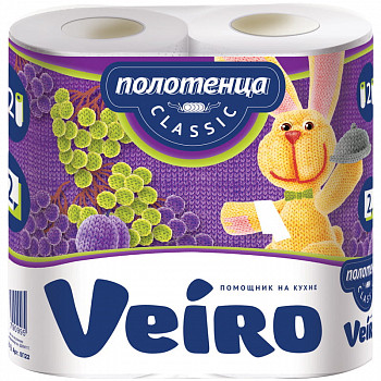 Полотенца бумажные в рулонах Veiro "Classic", 2-слойные, тиснение, белые, 2шт. 5П22