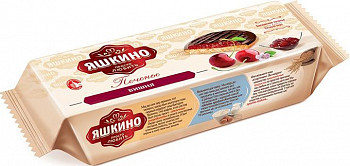 Печенье Яшкино "Вишня", сдобное, с бисквитом, джемом и шоколадной глазурью, 137 г
