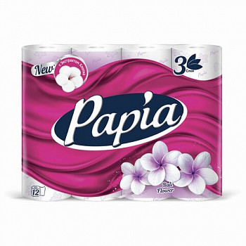 Бумага туалетная бытовая, 12 шт., 3-сл. (12х16,8 м), PAPIA, Балийский цветок, 5058576