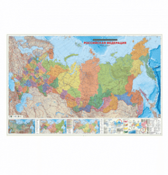 Карта настенная ПРОкарта "Российская Федерация П/А", 230х150 см, М1:3,7 млн