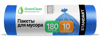 Мешки мусорные GreenClean "Standart", ПВД, 180 л., 10 шт., 30 мкм, 85х110 см, синие, 1801041