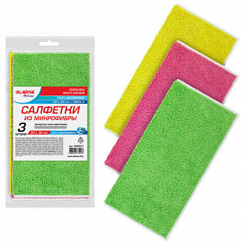 Салфетки из микрофибры 30х30 см, КОМПЛЕКТ 3 шт. "OVERLOCK MULTI COLOUR PACK 3", LAIMA HOME, 608221