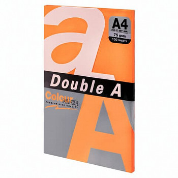 Бумага цветная DOUBLE A, А4, 75 г/м2, 100 л., неон, оранжевая 115132