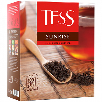 Чай TESS (Тесс) "Sunrise", черный цейлонский, 100 пакетиков по 1,8 г, 0918-09 ПОДАРОК