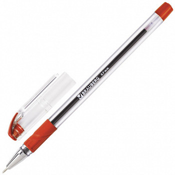 Ручка шарик. масл. с грипом BRAUBERG "Max-Oil", КРАСНАЯ, игол. узел 0,7мм, линия пис. 0,35мм, OBP240