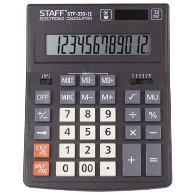 Калькулятор STAFF PLUS настольный STF-333,12 разрядов, двойное питание, 200*154 мм, 250415