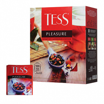 Чай TESS (Тесс) "Pleasure", черный с шиповником и яблоком, 100 пакетиков по 1,5 г, 0919-09 