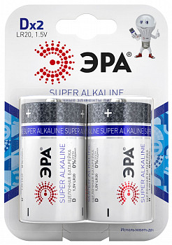 Батарейки Эра Super Alkaline, LR20, комплект 2 шт