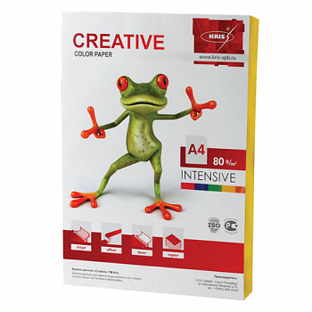 Бумага CREATIVE color (Креатив) А4, 80г/м, 100 л. интенсив желтая, БИpr-100ж, ш/к 45216