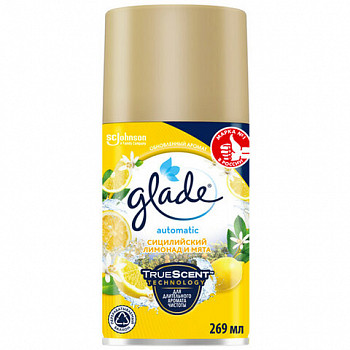 Сменный баллон 269 мл GLADE "Сицилийский лимонад и мята", для автомат освежит, универсальный, 61212