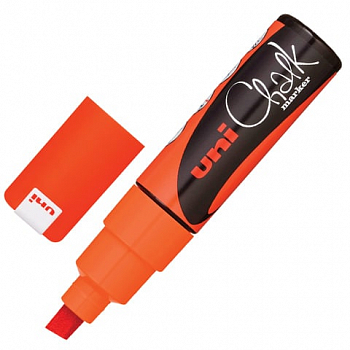Маркер меловой UNI "Chalk", 8 мм, ОРАНЖЕВЫЙ, влагостираемый, PWE-8K F.ORANGE