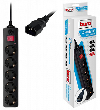Сетевой фильтр BURO 500SH-1.8-UPS-B, 1.8м (5 розеток) черный