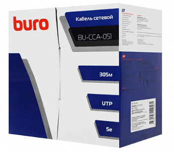 Кабель сетевой Buro BU-CCA-051, UTP, кат.5E, 305м, 4 пары, 0.51мм, алюм. омедненный, одножил., серый