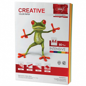 Бумага CREATIVE color (Креатив) А4, 80г/м, 100 л (5 цв*20л.) цветная интенсив, БИpr-100r, ш/к 44486