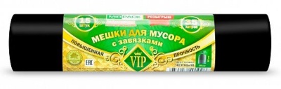 Мешки для мусора Mirpack VIP с завязками, 35 л, 15 шт. в рул., 15 мкм, черные Z3515black