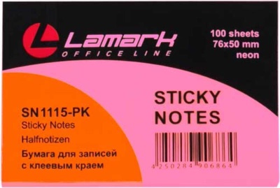 Бумага для заметок с клеевым краем 51*76мм 100л неон розовая LAMARK SN1115-PK