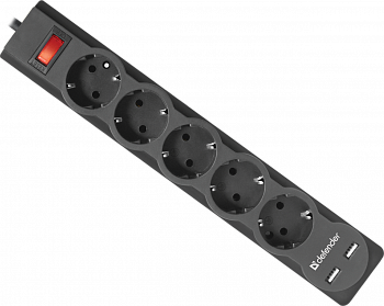 Сетевой фильтр Defender DFS 753 3,0 м, 5 розеток, 2xUSB, 2.1A [99753]